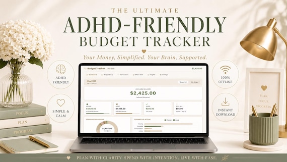 ADHD Budget Planner Digital | ADHD Expense Tracker | Debt Tracker Template | Bills & Savings Dashboard | Money Planner | Instant Download