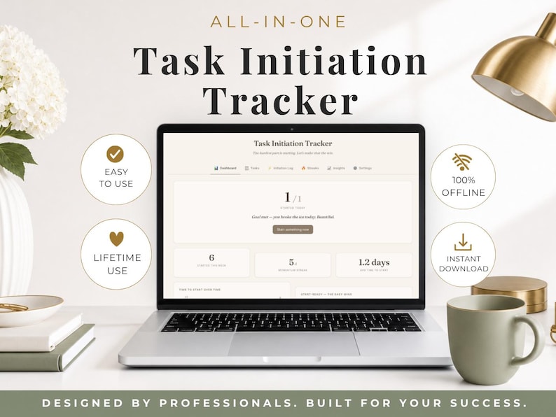 Task Initiation Tracker | ADHD Task Planner | Executive Function Planner | Productivity Tracker | ADHD Planner | Digital Planner image 1