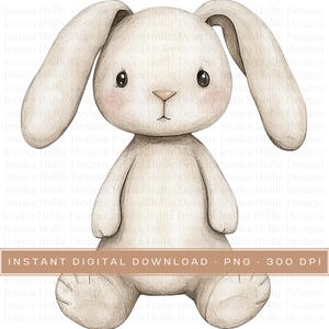 Aquarell Plüsch Hase Clipart PNG, Pastell gemütliche Vintage Kindergarten Tier Clip Art, niedliche Party einladen PNG, Baby Tier Dekor Scrapbooking Pngs