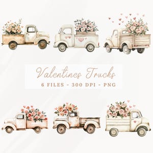 Watercolour valentines truck png clipart set, Digital downloads, beige truck with flowers, Truck clipart, Clip art, Valentine Graphics, pngs