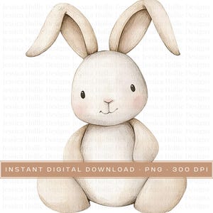 Aquarell Plüsch Hase Clipart PNG, Pastell gemütliche Vintage Kindergarten Tier Clip Art, niedliche Party einladen PNG, Baby Tier Dekor Scrapbooking Pngs