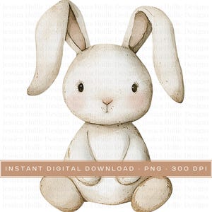 Aquarell Plüsch Hase Clipart PNG, Pastell gemütliche Vintage Kindergarten Tier Clip Art, niedliche Party einladen PNG, Baby Tier Dekor Scrapbooking Pngs