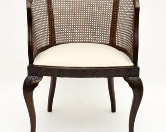 Fauteuil Édouardien Antique en Acajou Cannage