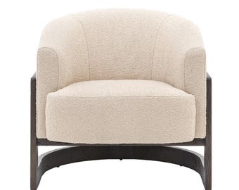 Wooden boucle armchair