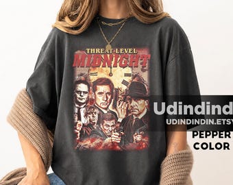 Camiseta unisex "The Office Threat Level Midnight", camiseta de Schrute Farms, camiseta de The Office, Dwight Schrute, camisetas divertidas de Dwight, identificación de Dwight en The Office