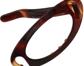 8cm French Hollow Oval Barrette Clip Brown/Tortoiseshell | Metal Free | Made in France | Ebuni Hair Accessories
