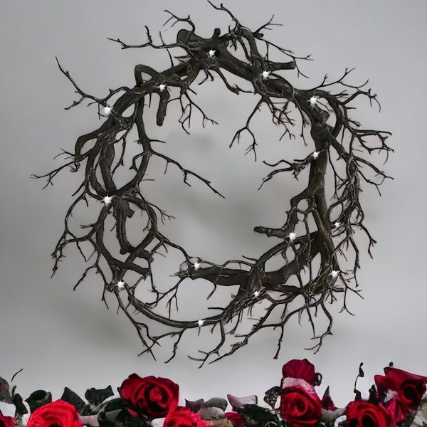 Autumn Wreath | Halloween Imitation Twig  Wreath | Gothic Homeware | Fall Wreath With Or Without Lights  | Wreath Base | Halloween