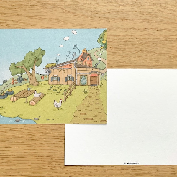 Süße Postkarte Farm Illustration