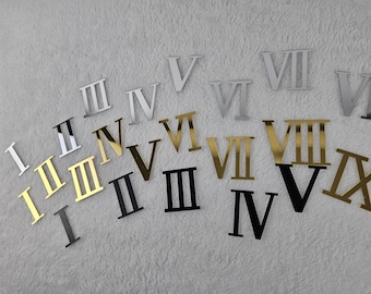 Roman numerals mirror acrylic 5 cm, mirrored gold, silver, black numbers for wall clock, dial, table number, labeling