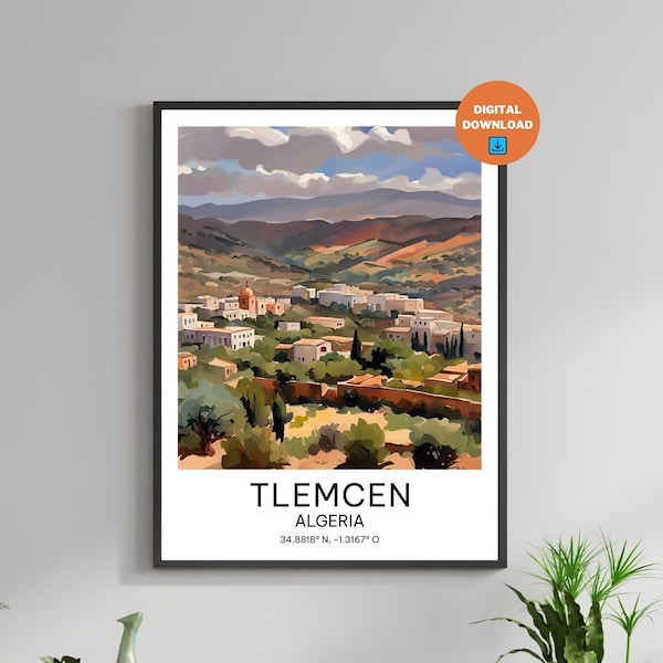 Tlemcen City View Poster, Algeria Souvenir, Downloadable Wall Art, Instant Download, Tlemcen Mountain Landscape, Algeria Home Decoration