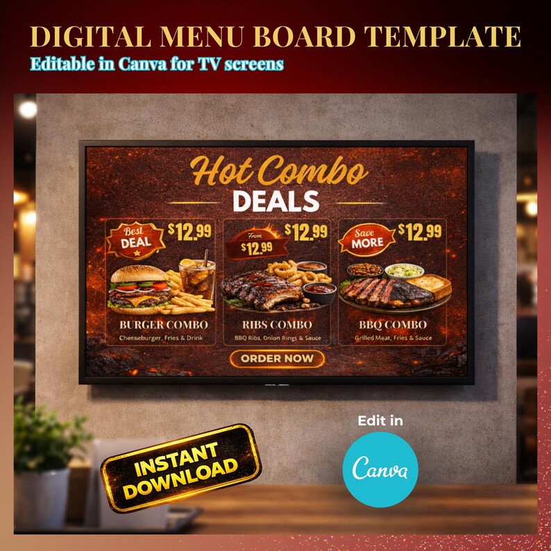 Digital Menu Board Canva Template, 1920x1080 Restaurant TV Menu ...