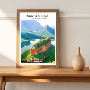 Blyde River Canyon Reiseposter, Südafrika Aquarellkunst, moderne Wandkunst, afrikanischer Impressionismus, südafrikanische Berge Kunstdruck