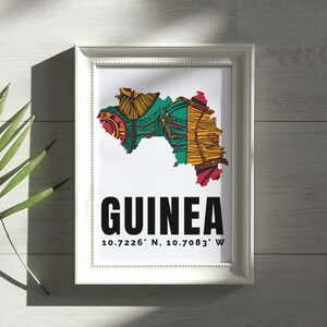 Carte Guinée Poster JPG, Art Murale Afrique, Impression Tissu Traditionnel, Motif Ethnique, Déco Maison, Cadeau Voyage, Fichier Numérique