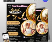 Flyer A4 Canva, Modèle Ouverture Restaurant Modifiable, Promotion Cuisine Africaine, Lancement Entreprise Alimentaire, Publicité Traiteur