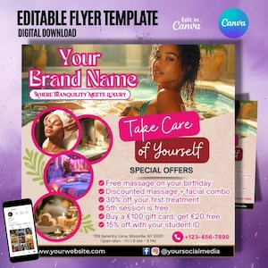 DIY Massage Spa Beauty Flyer Templates, Premade Esthetician Flyer, Skin Care Services Flyer, Editable Print, Instagram Social Media Post