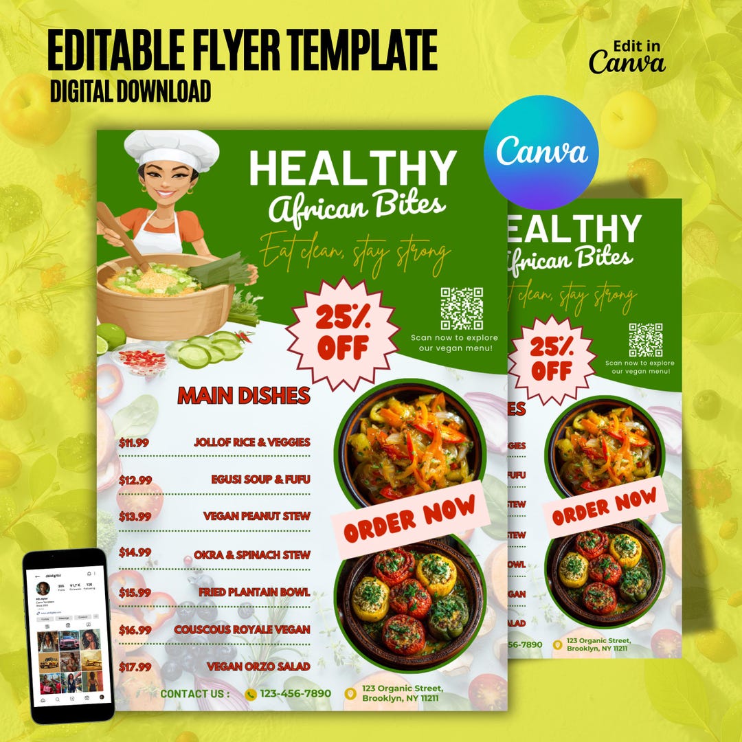 DIY Healthy Food Flyer Template, A4 Vegan Restaurant Menu Design, Canva ...