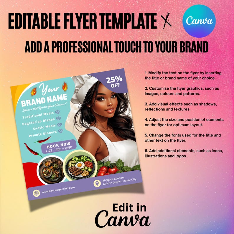 Canva Editable Catering Flyer Template African Meal Prep Menu Private ...