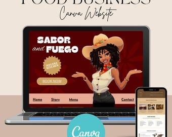 Editable Restaurant Website Template Canva Food Business Digital Menu Ordering Page Takeout Delivery Service Layout Modern Website Design
