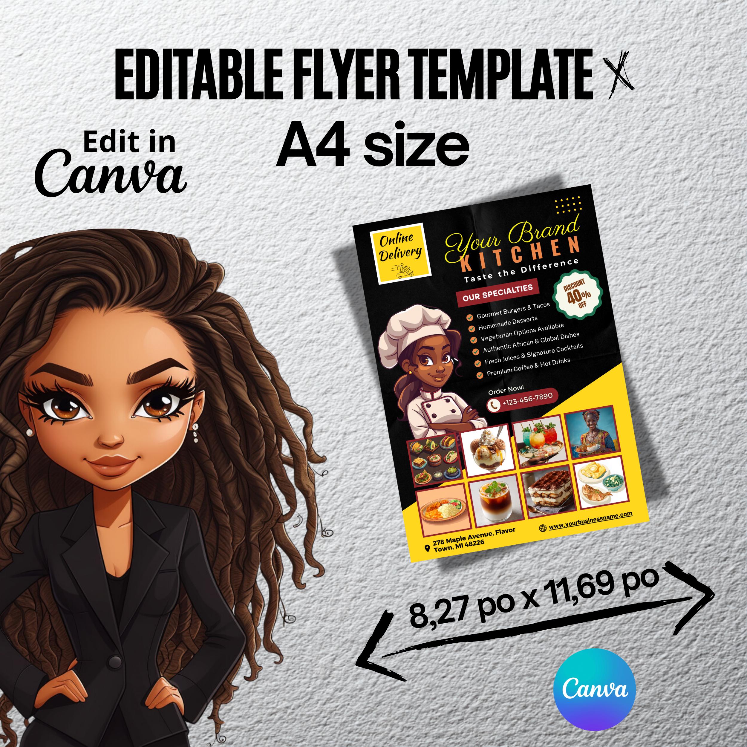 Editable Kitchen Flyer Template, Food Menu Canva Design, Digital ...