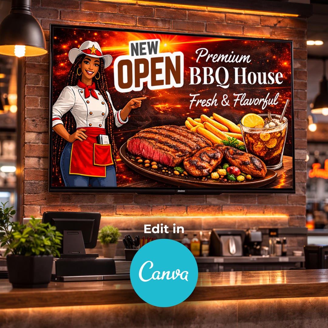 Digital Menu Board Canva Template, 1920x1080 Restaurant TV Menu ...