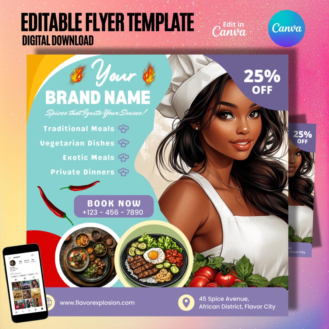 Canva Editable Catering Flyer Template African Meal Prep Menu Private ...