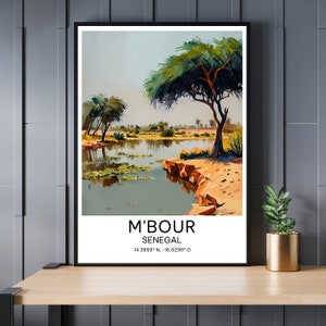 Arte de pared imprimible de M'bour, cartel de Senegal, decoración de pared descargable, regalo digital único, arte digital de vida silvestre africana, decoración del hogar
