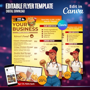 DIY Fast Food Flyer Template, A4 Restaurant Menu Design, Canva Editable Template, Digital Burger Shop Promotion, Takeout Delivery Marketing