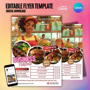 DIY Fast Food Flyer, A4 Restaurant Menu Template, Canva Editable Design, Digital Download, Burger Shop Promotion, Takeout Delivery Marketing