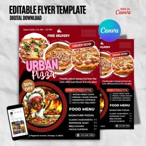 DIY Pizza Flyer Template, Fast Food Menu Design, Canva Editable Template, Digital Download, Pizzeria Promotion, Takeout Delivery Marketing