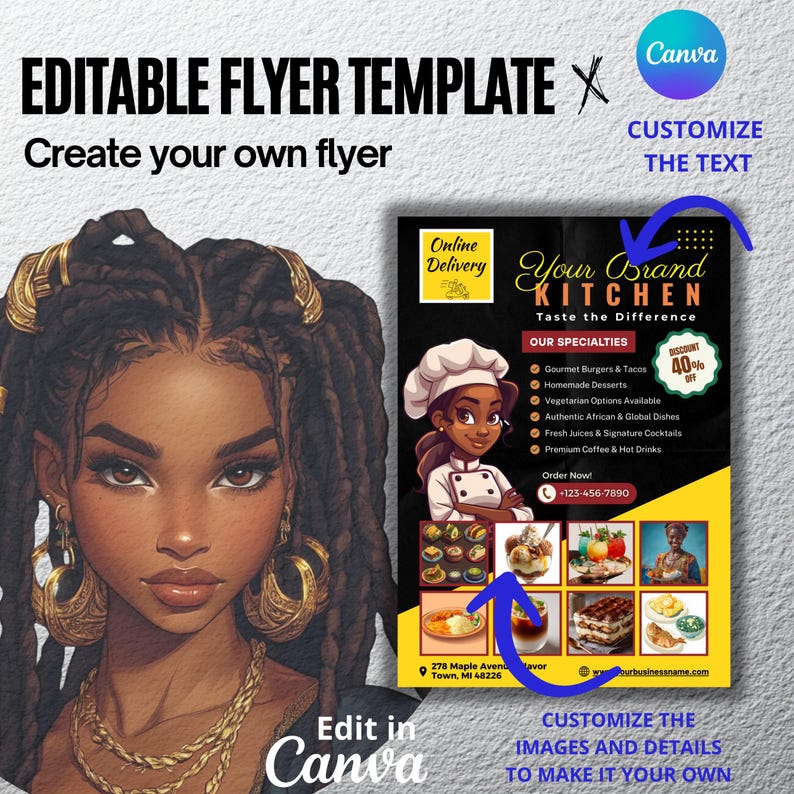 Editable Kitchen Flyer Template, Food Menu Canva Design, Digital ...
