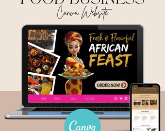 Food Business Canva Website Template Editable Restaurant Site Design African Cuisine Menu Ordering Page Takeout Delivery Marketing Website