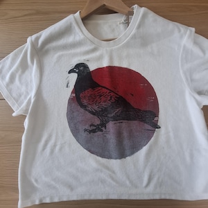 Dove Terrycloth, Size S T-shirt Handprinted, linocut bio-cotton t-shirt