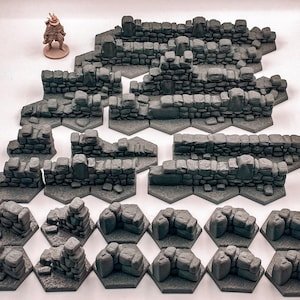 Ensemble de murs et de portes en pierre imprimés en 3D | Gloomhaven Frosthaven D&D Terrain | Accessoires de jeu RPG peints sur mesure | Tuiles de donjon modulaires