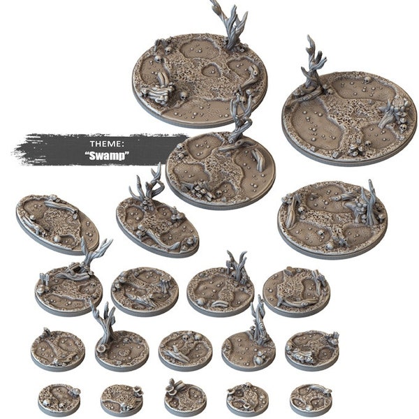 Epic Swamp Bases for TTRPGs: Swamp -Themed Bases, Customizable, 3D-Printed Terrain, 6 Sizes, Fine Detailed, Magnet-Ready, 25-80mm Bases