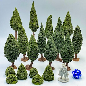 Dual Color 3D Printed Pine Trees & Bushes for DnD 28 32 mm, TTRPG Realistic Tabletop Scenery, RPG Forest Terrain, Gloomhaven, Frosthaven