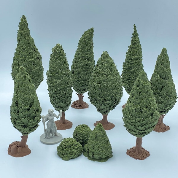 Dual Color-3D Printed Trees for DnD and TTRPG: Pine Trees Set, Variety Pines and Bushes, Realistic Tabletop Scenery, Gloomhaven, Frosthaven