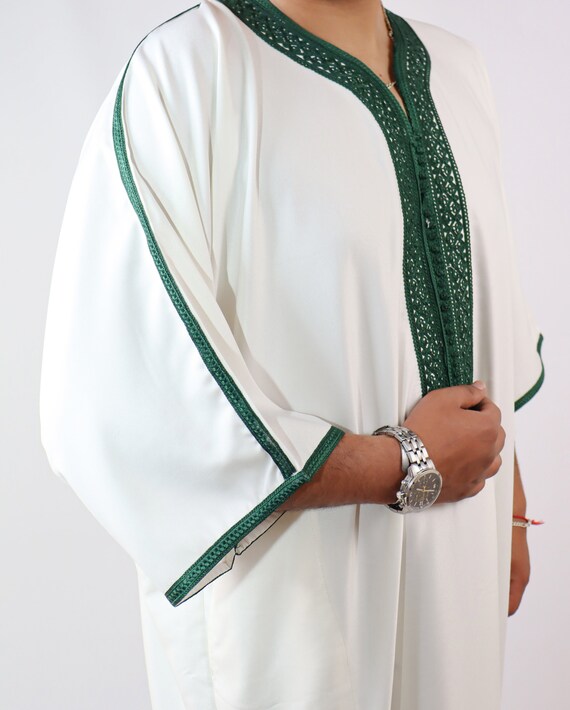 Moroccan Mens Gandoura Thobe | Embroidered Kaftan Jubba | Eid Ramadan Islamic Men Outfit
