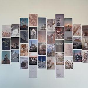 Kit collage di arte murale islamica - Decorazione estetica islamica per la casa, citazioni boho del Corano, arte murale musulmana, stampe digitali, set regalo islamico, 50 pezzi