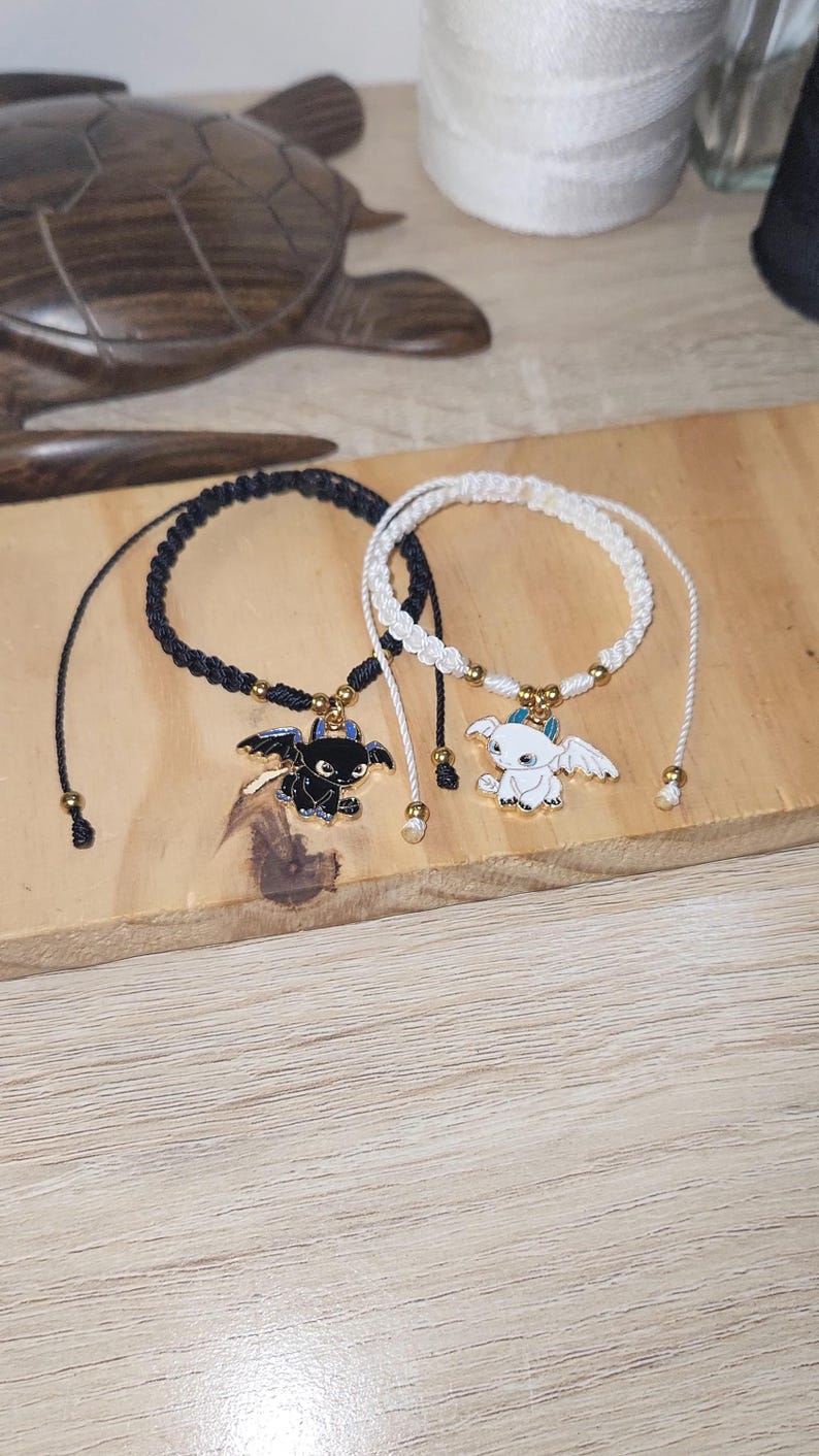 Macrame Toothless Dragon Bracelets | Toothless and Light Fury | Handmade | Black and ...