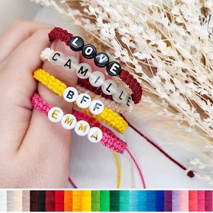 Bracelet personnalisé avec prénom ou mot | Macramé fait main | 50 couleurs | 4 styles de lettres | Cadeau amitié, amour, famille