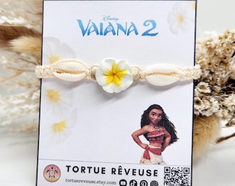 Vaiana Bracelet / Beige / Natural wood beads / Polymer clay tiare flower / Shell / Macramé