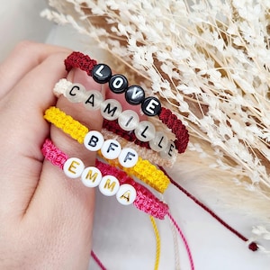 Pulseras personalizadas con nombre o palabra | Macramé hecho a mano | 25 colores | 4 estilos de letras | Regalo de amistad, amor, familia.