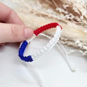 France Tricolor Flag Bracelet Handmade / Blue White Red / Macrame / Adjustable / Water Resistant