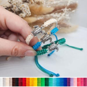 Pulsera de tortuga hecha a mano / 50 colores a elegir / Personalizable / Idea de regalo animal / Macramé / Tamaño ajustable / Resistente al agua