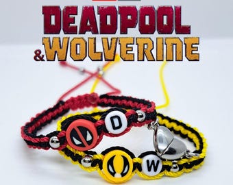 Deadpool and Wolverine Duo Bracelets Handmade / Black and Red and Black and Yellow / Stainless Steel / Macrame / Water Resistant
