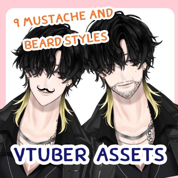 Vtuber Asset : 9 mustache and beard styles (PNG)