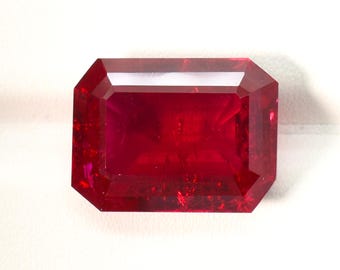 Lab Grown Ruby with Visible Inclusions Emerald Faceted Loose Gemstones, July Birthstone 16X12 mm 17.20 Cts