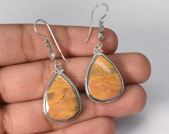 Natural Jasper Dangle Earrings In 92.5 Sterling Silver Anniversary Gift For Her Mothers Day Gift