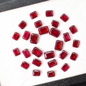 Rubí de corte octogonal de 6 x 4 mm, 7 x 5 mm, 8 x 6 mm, 9 x 7 mm, 10 x 8 mm. Rubí rojo intenso, rubí cultivado en laboratorio, corindón, piedra preciosa suelta, rubí sangre de paloma, corte esmeralda.