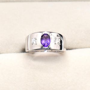 Ovaal geslepen amethist verlovingsring Unieke natuurlijke edelsteenring Moissaniet-diamanten trouwring Jubileumring 925 sterlingzilver